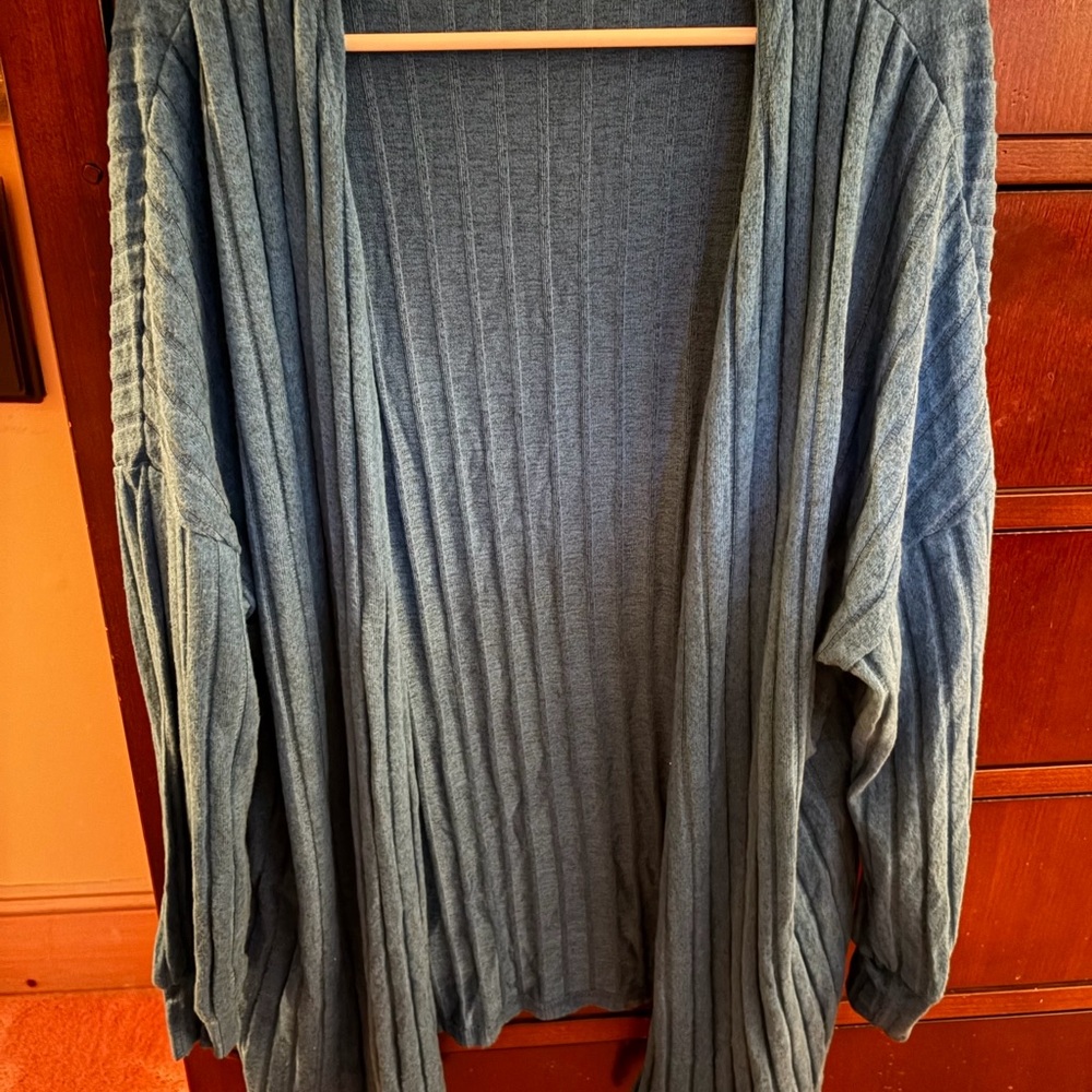 Amazon Women's Ribbed Blue Open Front Cardigan